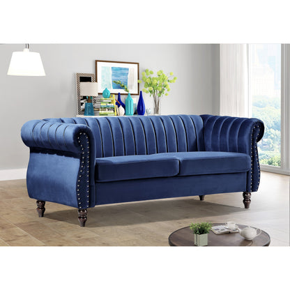 Canapé Chesterfield en velours Charlot à accoudoirs roulés