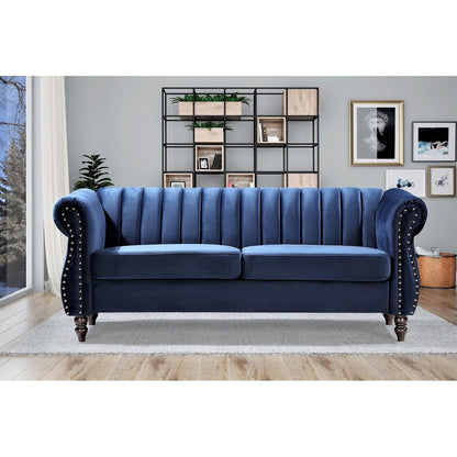 Canapé Chesterfield en velours Charlot à accoudoirs roulés