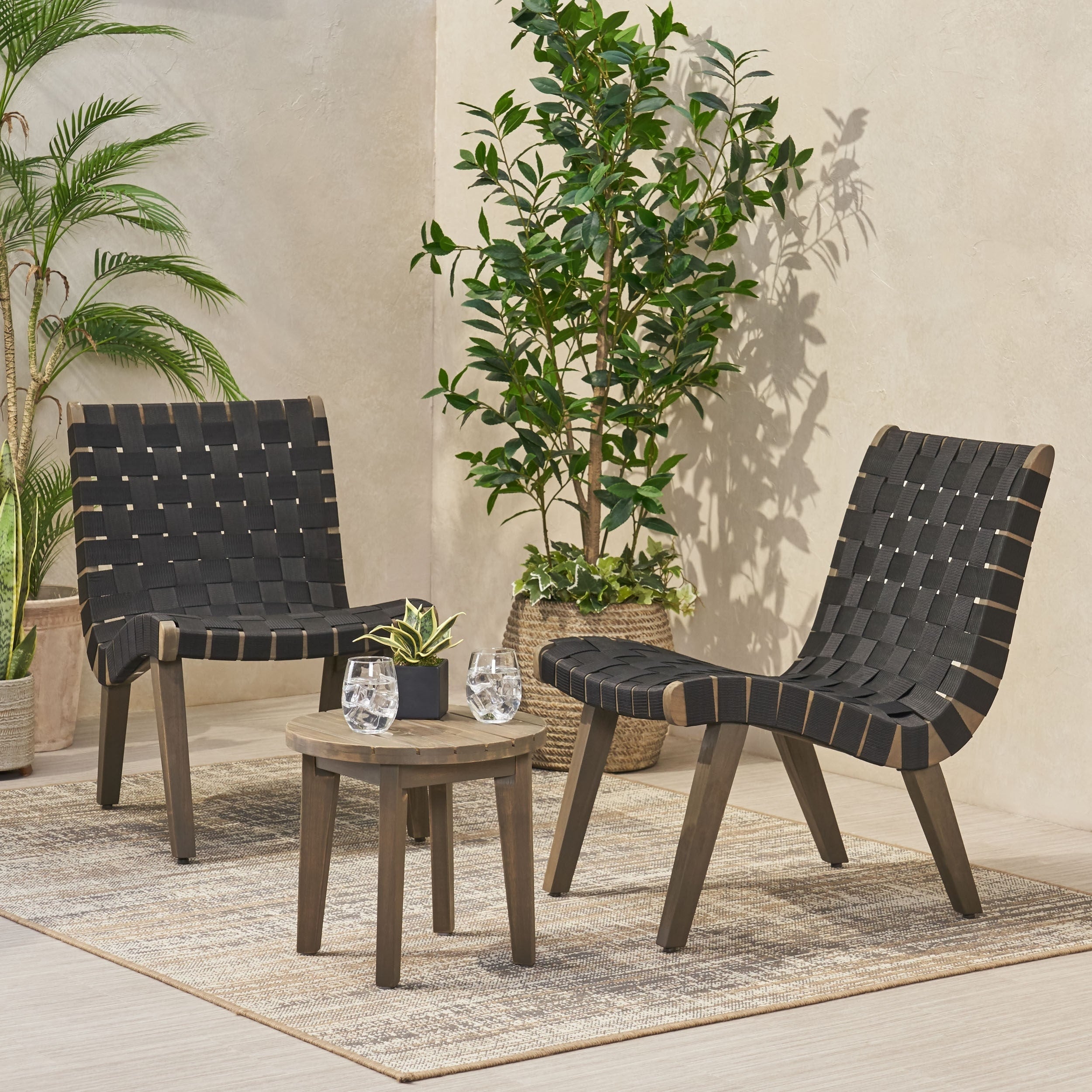 Ensemble de chat d'extérieur Charlotter en corde et bois d'acacia par Christopher Knight Home