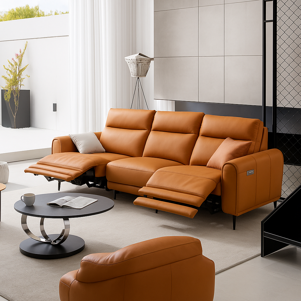 Canapé-lit inclinable électrique en cuir Louis