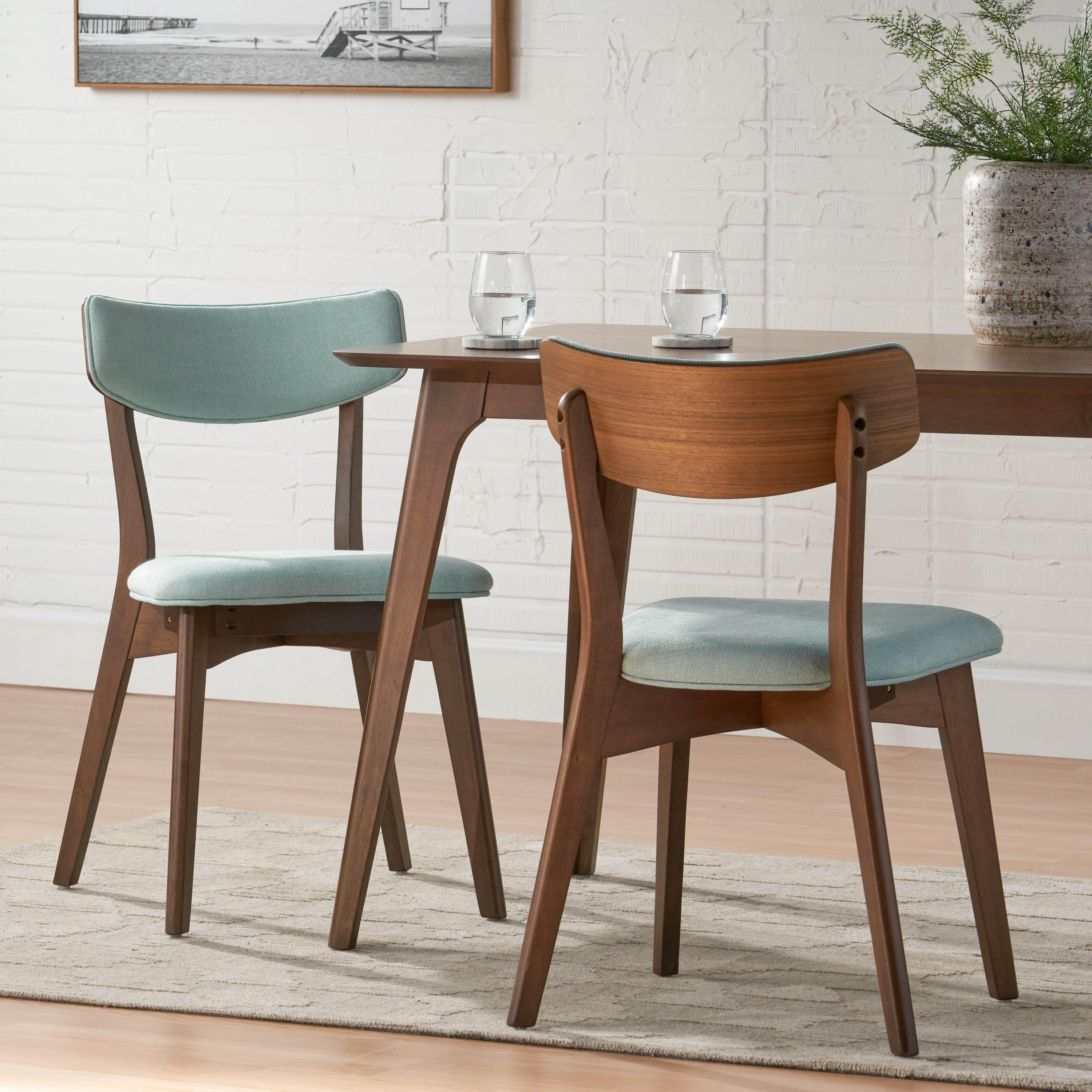 Chaises de salle à manger Chazz en bois d'hévéa rembourrées, style milieu de siècle (lot de 2/4) par Christopher Knight Home