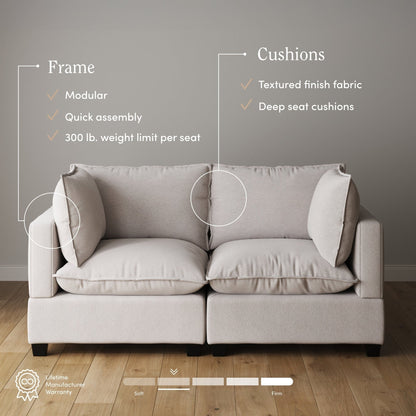 Canapé modulaire rembourré Chelsea Modern Cloud avec assise profonde et coussins moelleux