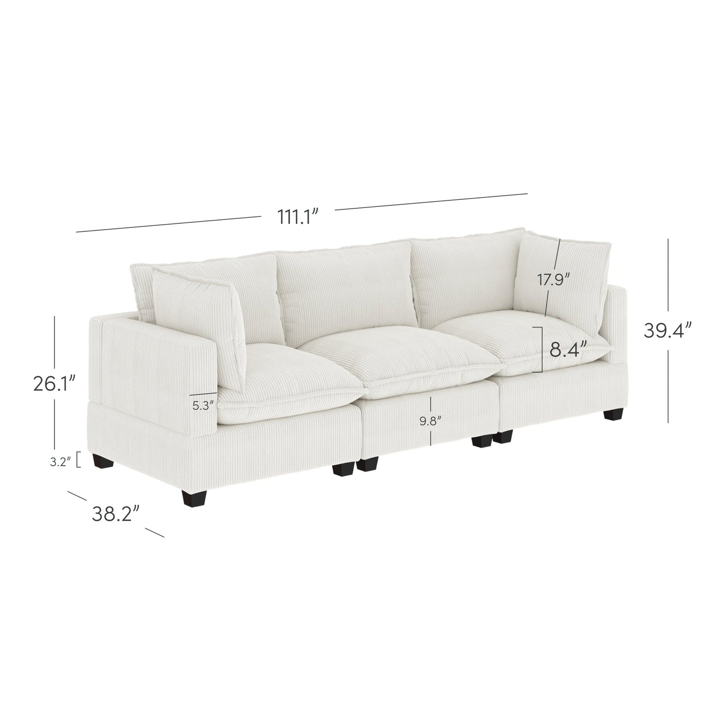 Canapé modulaire rembourré Chelsea Modern Cloud avec assise profonde et coussins moelleux