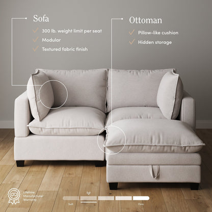 Canapé modulaire rembourré Chelsea Modern Cloud avec assise profonde et coussins moelleux