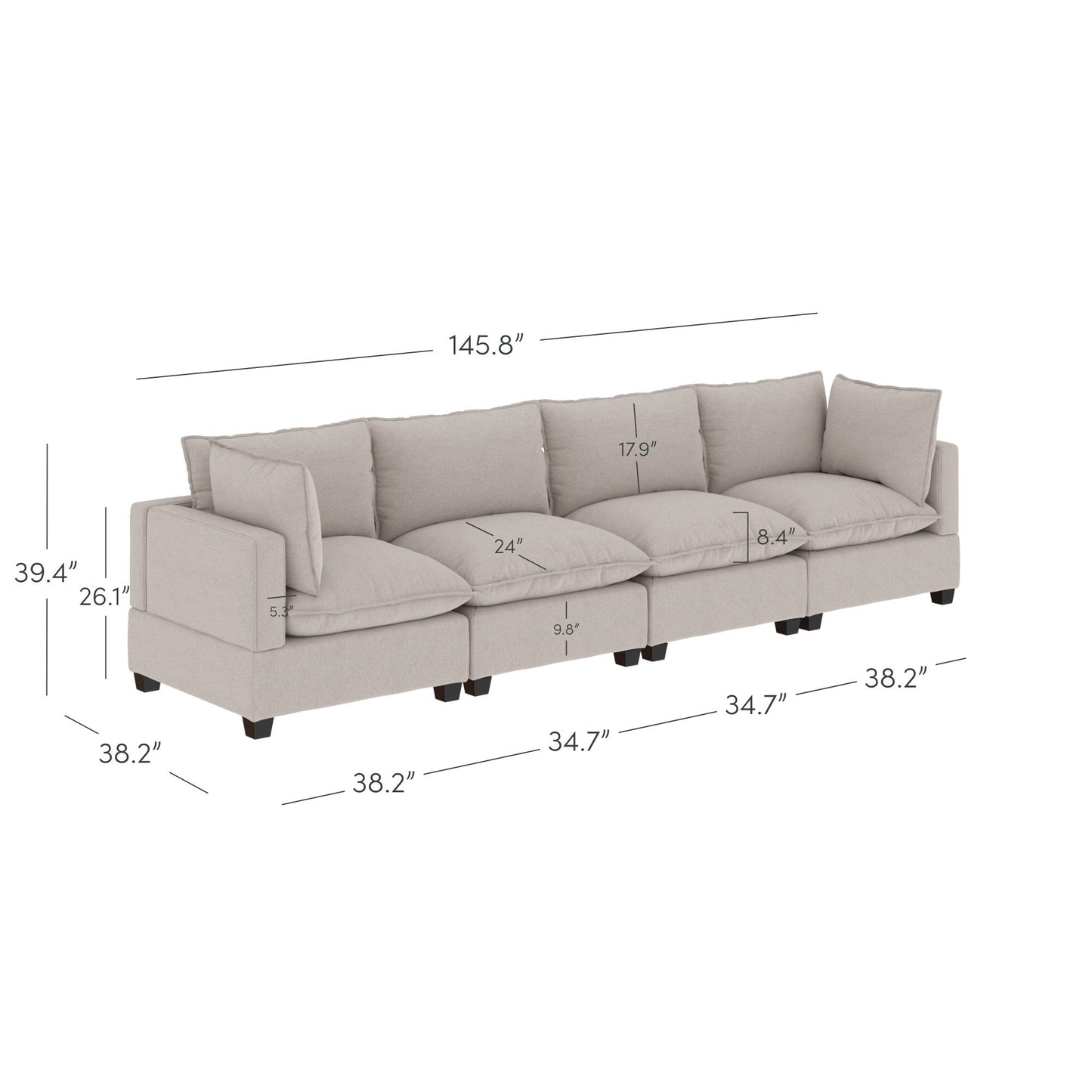 Canapé modulaire rembourré Chelsea Modern Cloud avec assise profonde et coussins moelleux