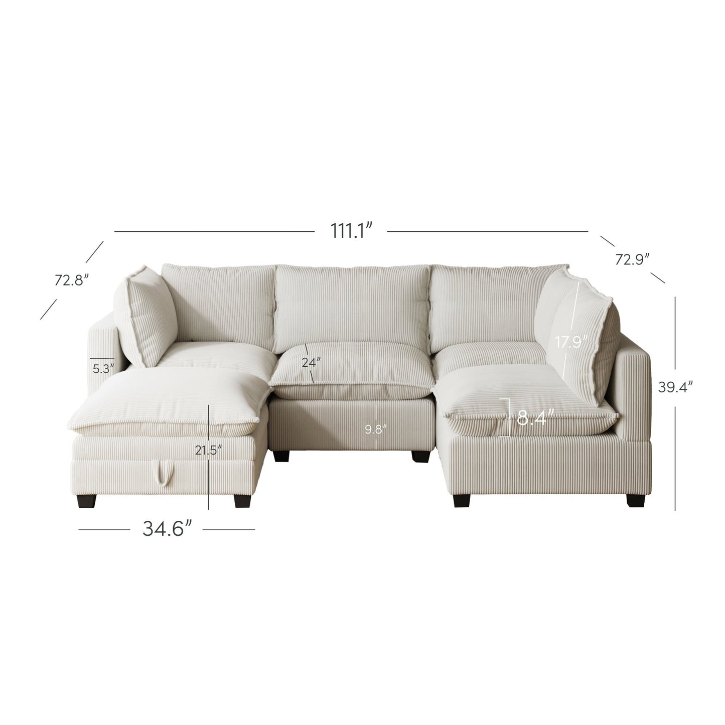 Canapé modulaire rembourré Chelsea Modern Cloud avec assise profonde et coussins moelleux