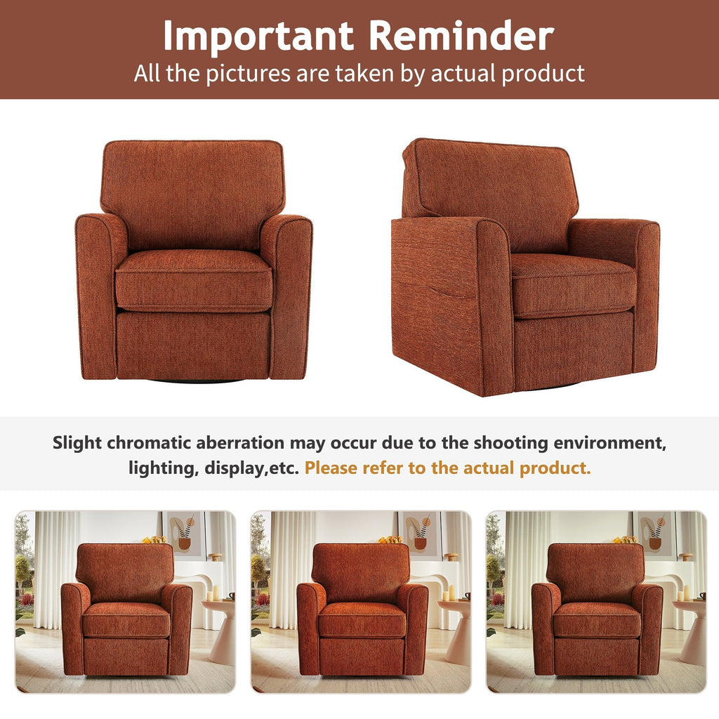 Fauteuil pivotant à 360° en chenille, fauteuil moderne avec poches latérales, fauteuil pivotant, fauteuil inclinable ergonomique pour chambre à coucher