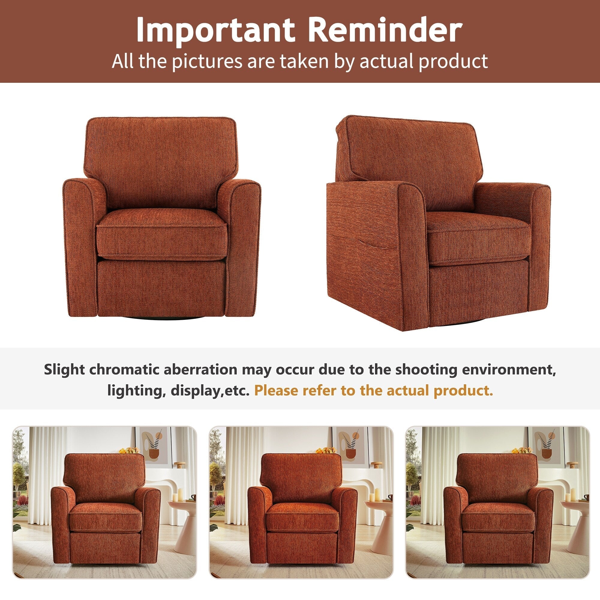 Fauteuil pivotant à 360° en chenille, fauteuil moderne avec poches latérales, fauteuil pivotant, fauteuil inclinable ergonomique pour chambre à coucher