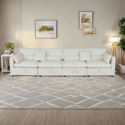 Canapé 4 places en chenille avec coussin de rangement et pieds en bois massif, et pieds en quincaillerie antirouille