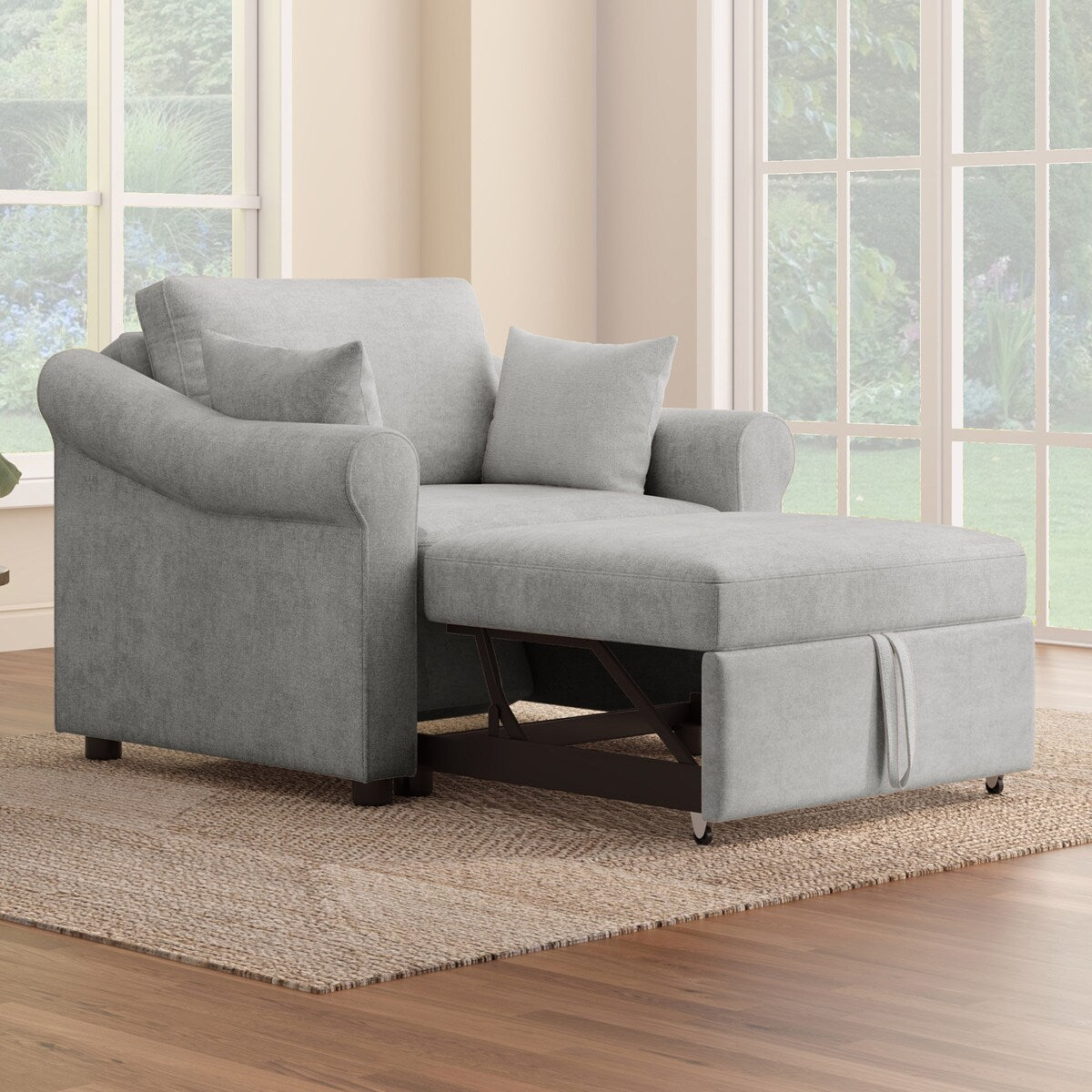 Fauteuil convertible en chenille avec dossier réglable, chaise longue 3 en 1 transformable en lit, lit simple pour salon