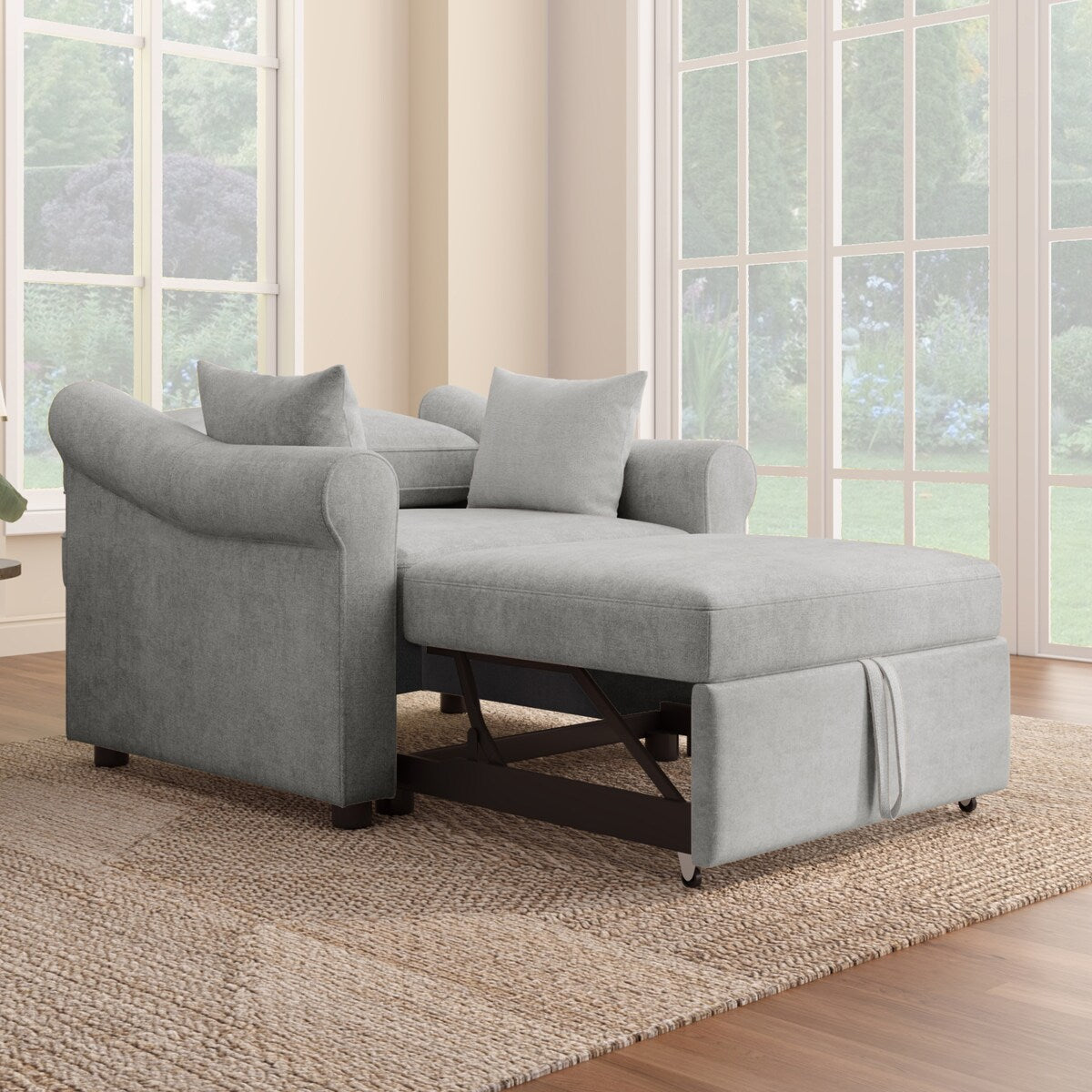 Fauteuil convertible en chenille avec dossier réglable, chaise longue 3 en 1 transformable en lit, lit simple pour salon