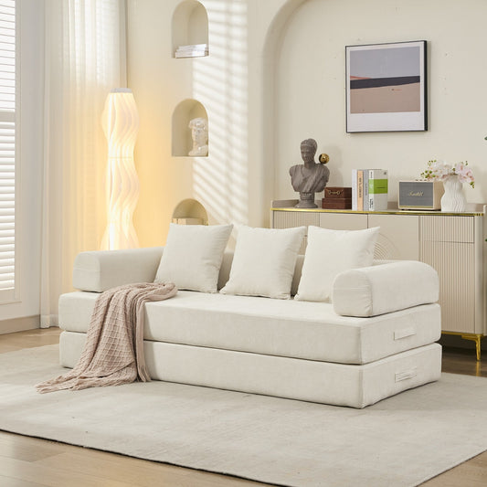 Canapé-lit de sol en chenille - Canapé-matelas pliable avec accoudoirs, fauteuil convertible pour salon, chambre ou studio