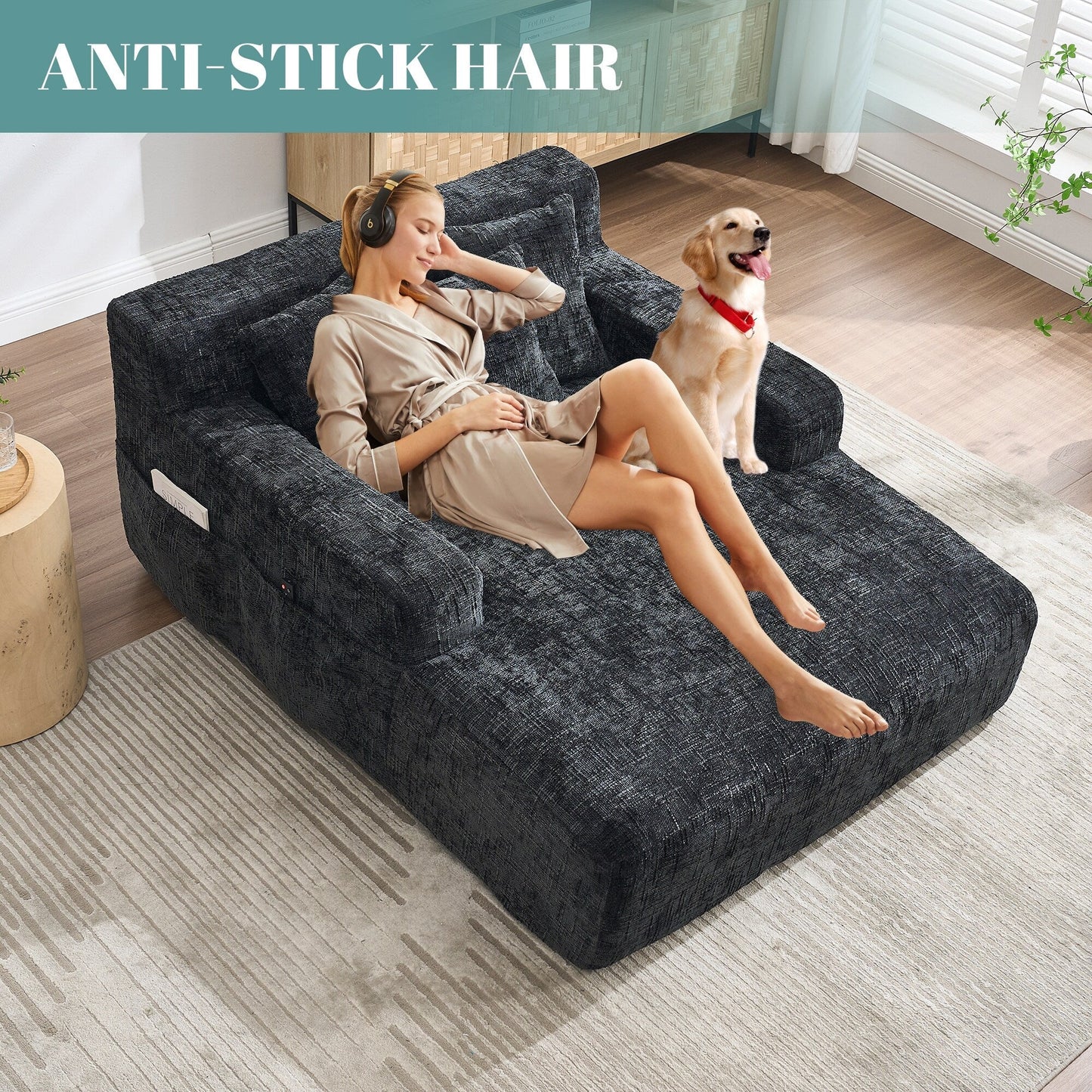 Canapé-lit en chenille avec coussins - Fauteuil convertible avec accoudoirs, canapé-lit multi-positions pour salon