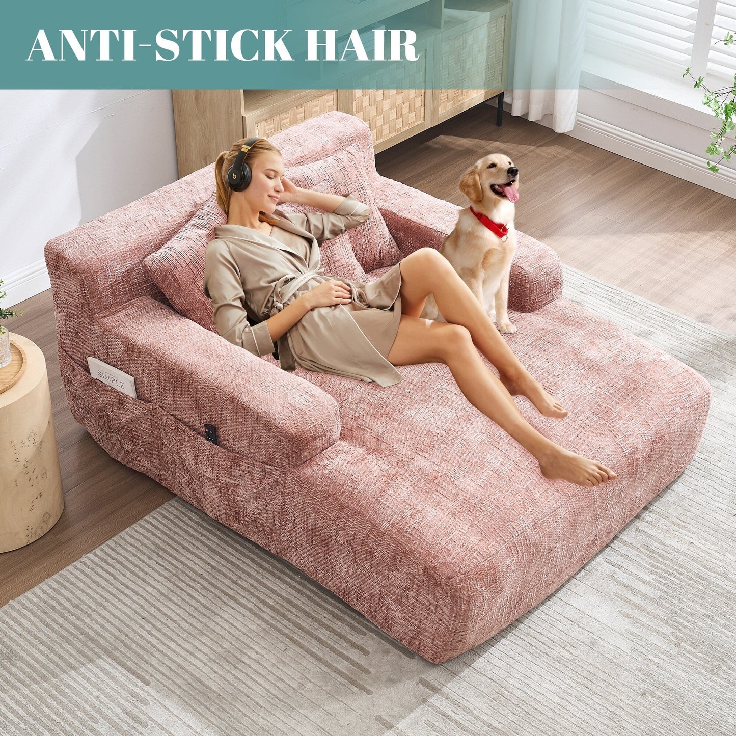 Canapé-lit en chenille avec coussins - Fauteuil convertible avec accoudoirs, canapé-lit multi-positions pour salon