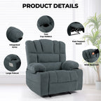 Fauteuil inclinable manuel en chenille avec massage et chauffage lombaire, deux porte-gobelets et poches latérales