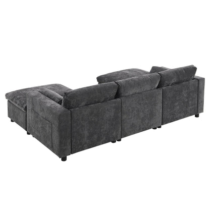 Canapé modulaire sectionnel en chenille avec poches de rangement, ensemble de canapés en U 5 places avec coussins, canapé Cloud avec 2 poufs amovibles