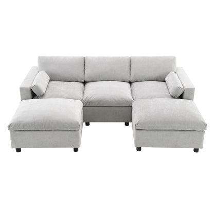 Canapé modulaire sectionnel en chenille avec poches de rangement, ensemble de canapés en U 5 places avec coussins, canapé Cloud avec 2 poufs amovibles