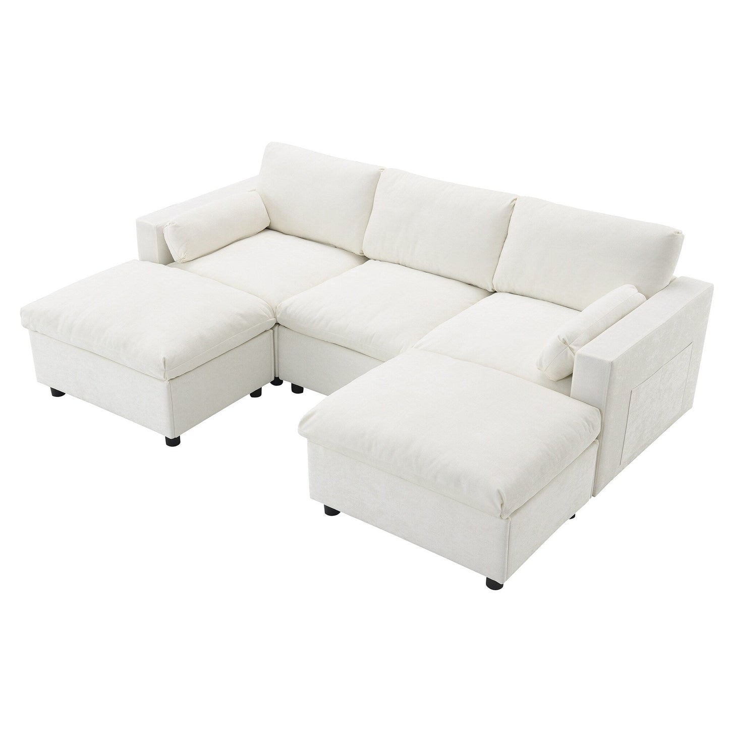 Canapé modulaire sectionnel en chenille avec poches de rangement, ensemble de canapés en U 5 places avec coussins, canapé Cloud avec 2 poufs amovibles