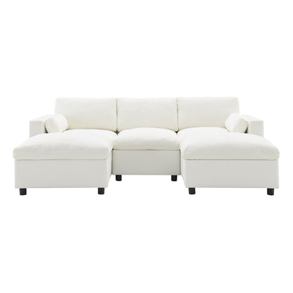 Canapé modulaire sectionnel en chenille avec poches de rangement, ensemble de canapés en U 5 places avec coussins, canapé Cloud avec 2 poufs amovibles
