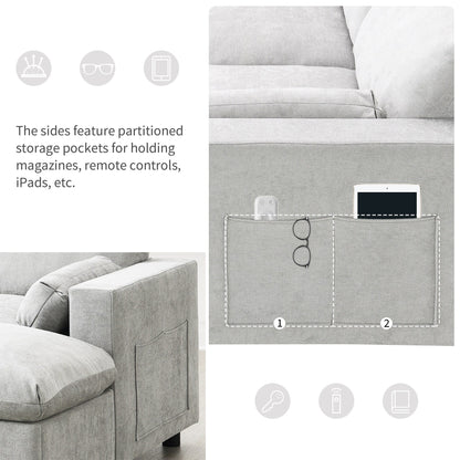 Canapé modulaire sectionnel en chenille avec poches de rangement, ensemble de canapés en U 5 places avec coussins, canapé Cloud avec 2 poufs amovibles