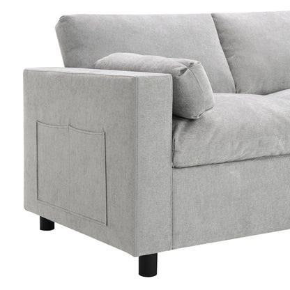 Canapé modulaire sectionnel en chenille avec poches de rangement, ensemble de canapés en U 5 places avec coussins, canapé Cloud avec 2 poufs amovibles