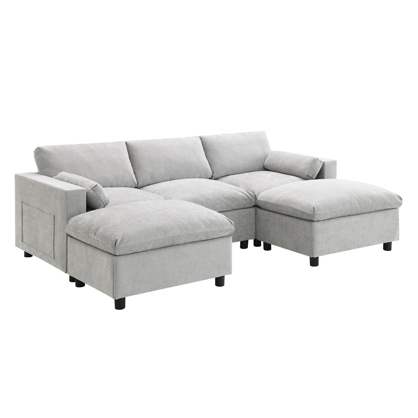 Canapé modulaire sectionnel en chenille avec poches de rangement, ensemble de canapés en U 5 places avec coussins, canapé Cloud avec 2 poufs amovibles