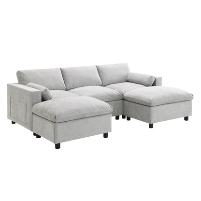 Canapé modulaire sectionnel en chenille avec poches de rangement, ensemble de canapés en U 5 places avec coussins, canapé Cloud avec 2 poufs amovibles