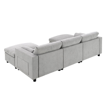 Canapé modulaire sectionnel en chenille avec poches de rangement, ensemble de canapés en U 5 places avec coussins, canapé Cloud avec 2 poufs amovibles