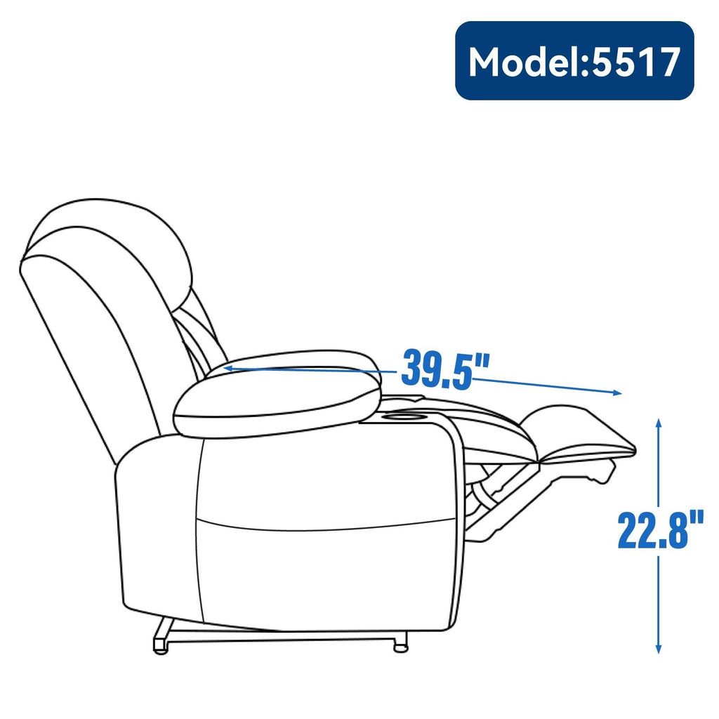 Fauteuil inclinable et massant à 8 points avec relevage électrique en chenille, chauffage de la taille, ports USB et porte-gobelet en acier inoxydable