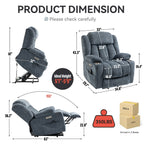 Fauteuil inclinable et massant à 8 points avec relevage électrique en chenille, chauffage de la taille, ports USB et porte-gobelet en acier inoxydable