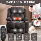 Fauteuil inclinable et massant à 8 points avec relevage électrique en chenille, chauffage de la taille, ports USB et porte-gobelet en acier inoxydable