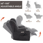Fauteuil inclinable et massant à 8 points avec relevage électrique en chenille, chauffage de la taille, ports USB et porte-gobelet en acier inoxydable