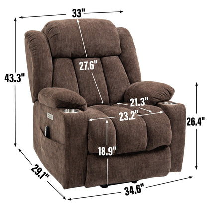 Fauteuil inclinable et massant à 8 points avec relevage électrique en chenille, chauffage de la taille, ports USB et porte-gobelet en acier inoxydable