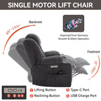 Fauteuil inclinable et massant à 8 points avec relevage électrique en chenille, chauffage de la taille, ports USB et porte-gobelet en acier inoxydable