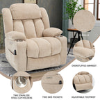 Fauteuil inclinable et massant à 8 points avec relevage électrique en chenille, chauffage de la taille, ports USB et porte-gobelet en acier inoxydable