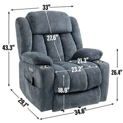 Fauteuil inclinable et massant à 8 points avec relevage électrique en chenille, chauffage de la taille, ports USB et porte-gobelet en acier inoxydable
