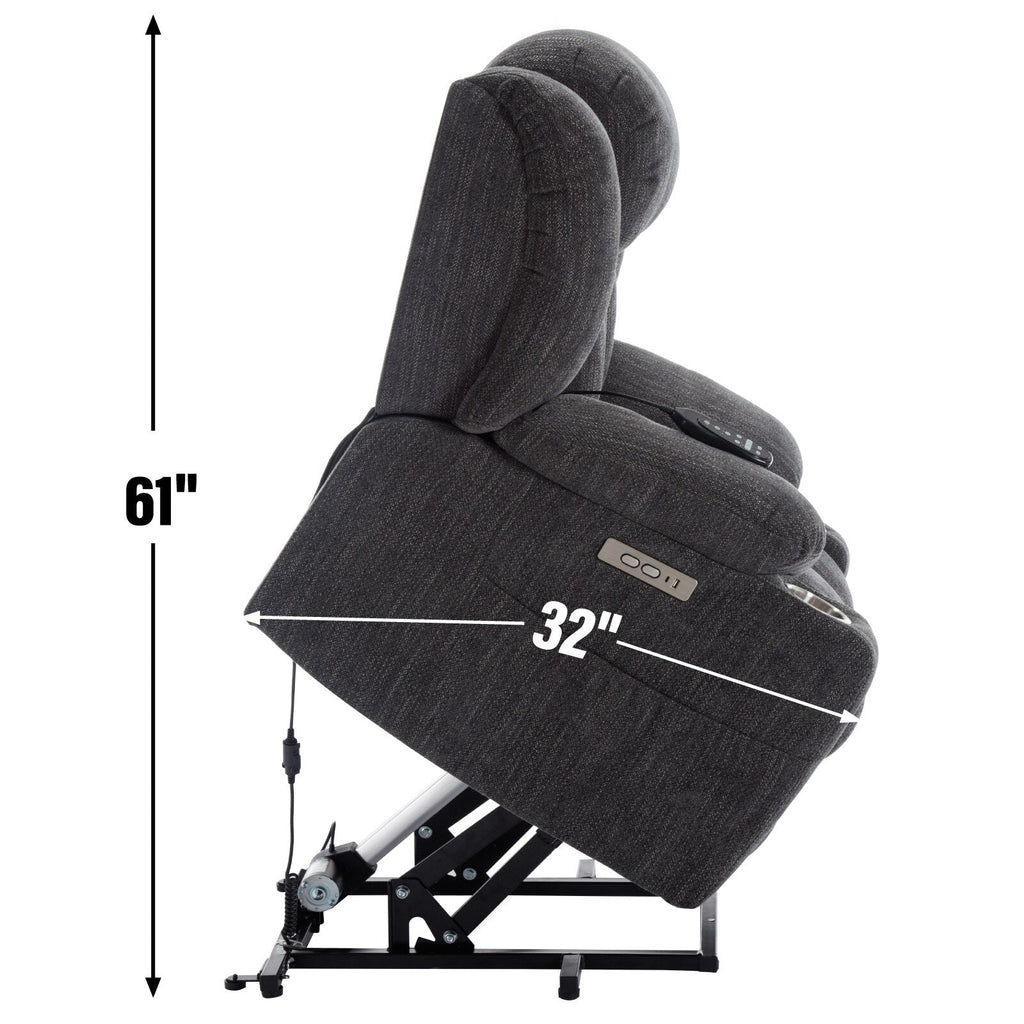 Fauteuil inclinable et massant à 8 points avec relevage électrique en chenille, chauffage de la taille, ports USB et porte-gobelet en acier inoxydable