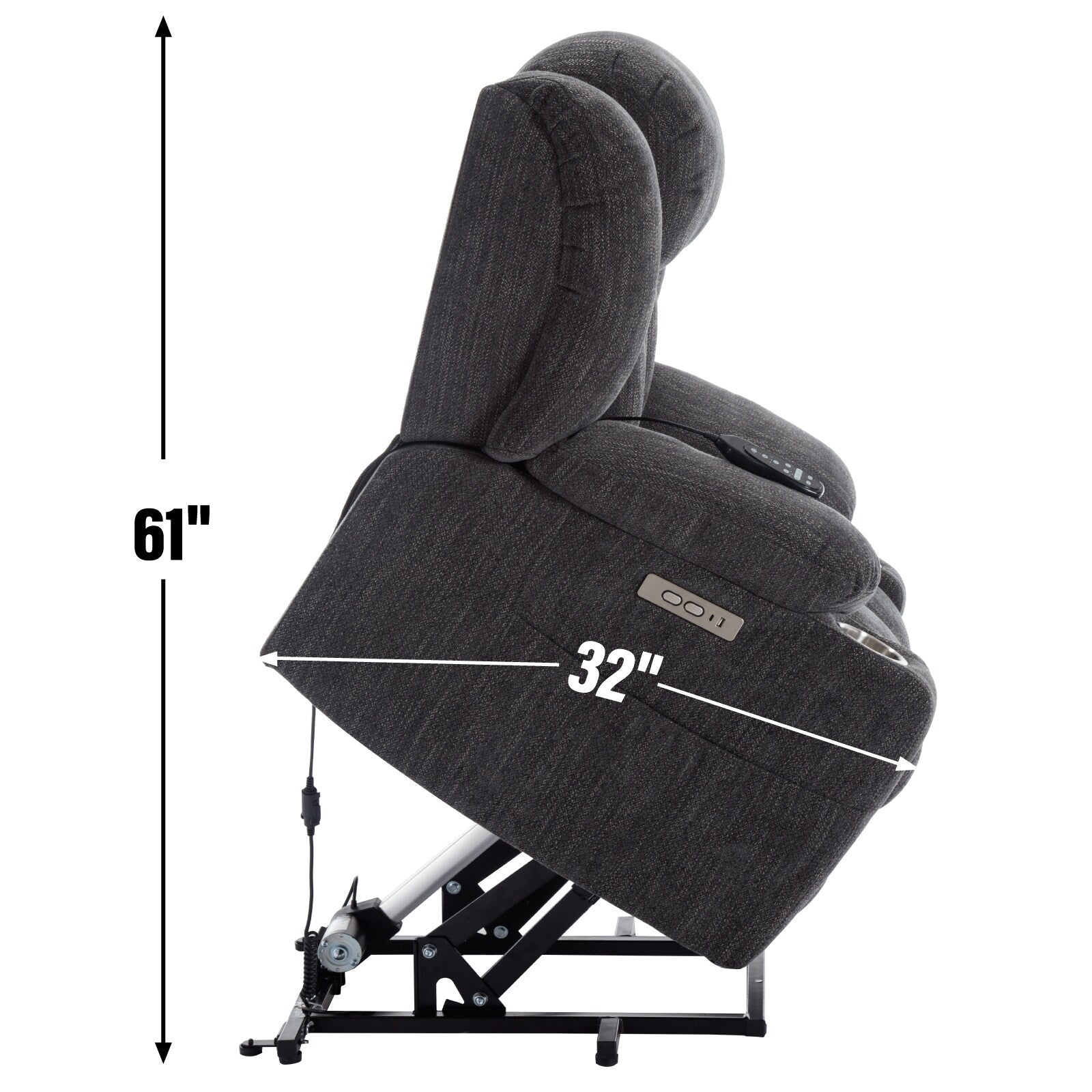 Fauteuil inclinable et massant à 8 points avec relevage électrique en chenille, chauffage de la taille, ports USB et porte-gobelet en acier inoxydable