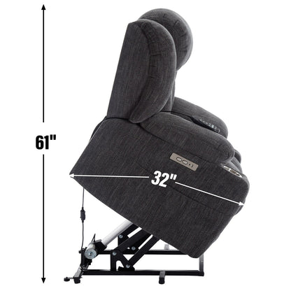 Fauteuil inclinable et massant à 8 points avec relevage électrique en chenille, chauffage de la taille, ports USB et porte-gobelet en acier inoxydable