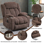 Fauteuil inclinable et massant à 8 points avec relevage électrique en chenille, chauffage de la taille, ports USB et porte-gobelet en acier inoxydable
