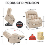 Fauteuil inclinable et massant à 8 points avec relevage électrique en chenille, chauffage de la taille, ports USB et porte-gobelet en acier inoxydable