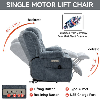 Fauteuil inclinable et massant à 8 points avec relevage électrique en chenille, chauffage de la taille, ports USB et porte-gobelet en acier inoxydable