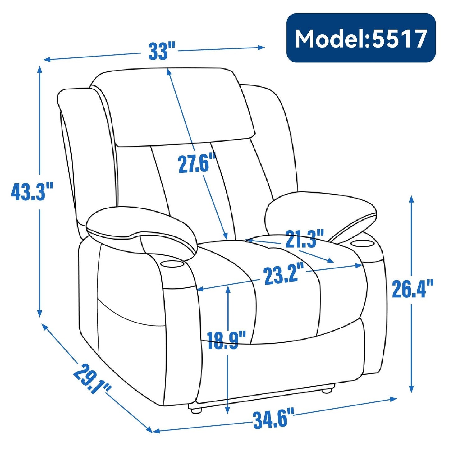 Fauteuil inclinable et massant à 8 points avec relevage électrique en chenille, chauffage de la taille, ports USB et porte-gobelet en acier inoxydable