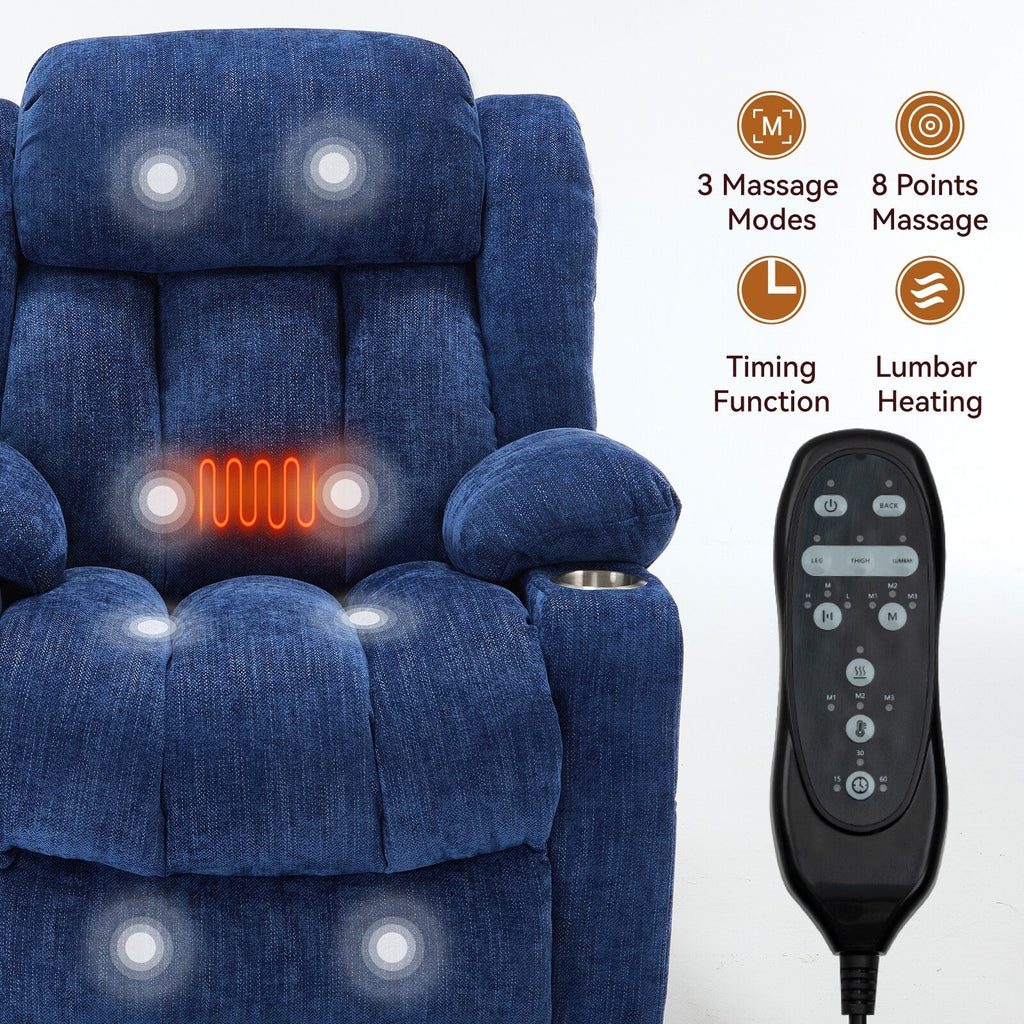 Fauteuil inclinable électrique Chenille avec massage et chauffage lombaire, deux porte-gobelets