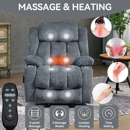 Fauteuil inclinable électrique Chenille avec massage, chauffage, port USB, Type-C et porte-gobelets