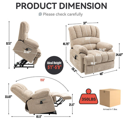 Fauteuil inclinable électrique Chenille avec massage thermique, USB, inclinaison maximale de 155°