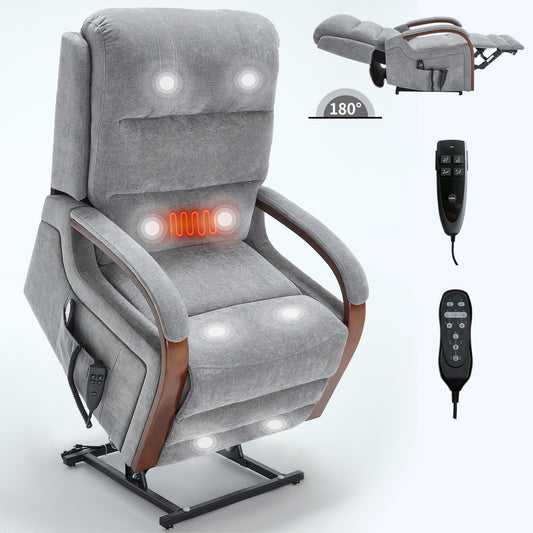 Fauteuil inclinable électrique en chenille avec massage et accoudoirs en bois