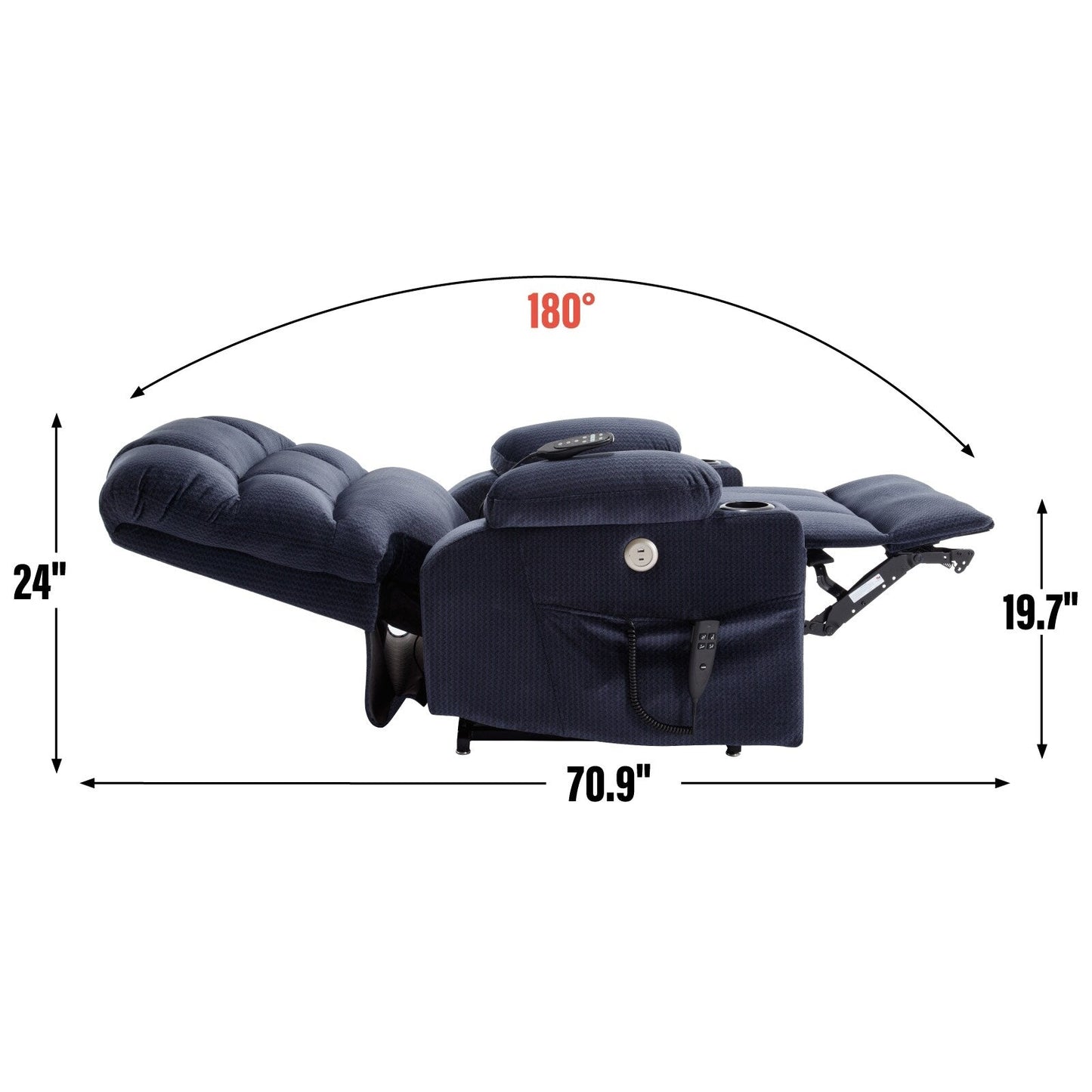 Fauteuil inclinable électrique Chenille avec massage, chauffage et porte-gobelets