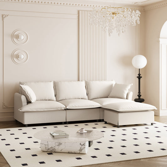 Canapé sectionnel en chenille avec pouf, ensemble de canapés en forme de nuage en L avec coussins décoratifs, combinaison libre, 4 places modulaires rembourrées