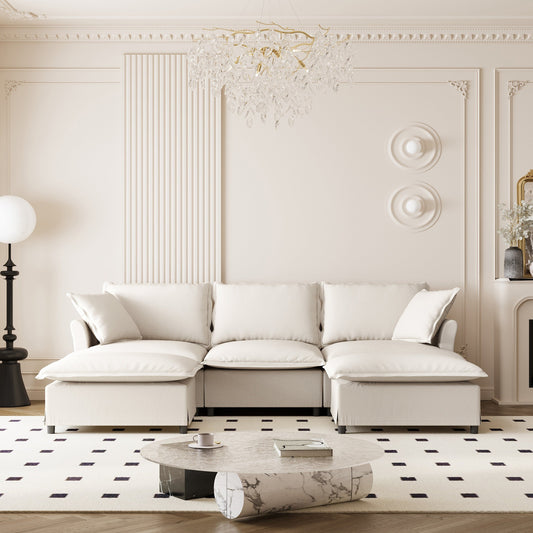 Canapé sectionnel en chenille avec pouf, canapé-lit en forme de nuage en U avec oreillers, combinaison libre, modulable 5 places rembourré